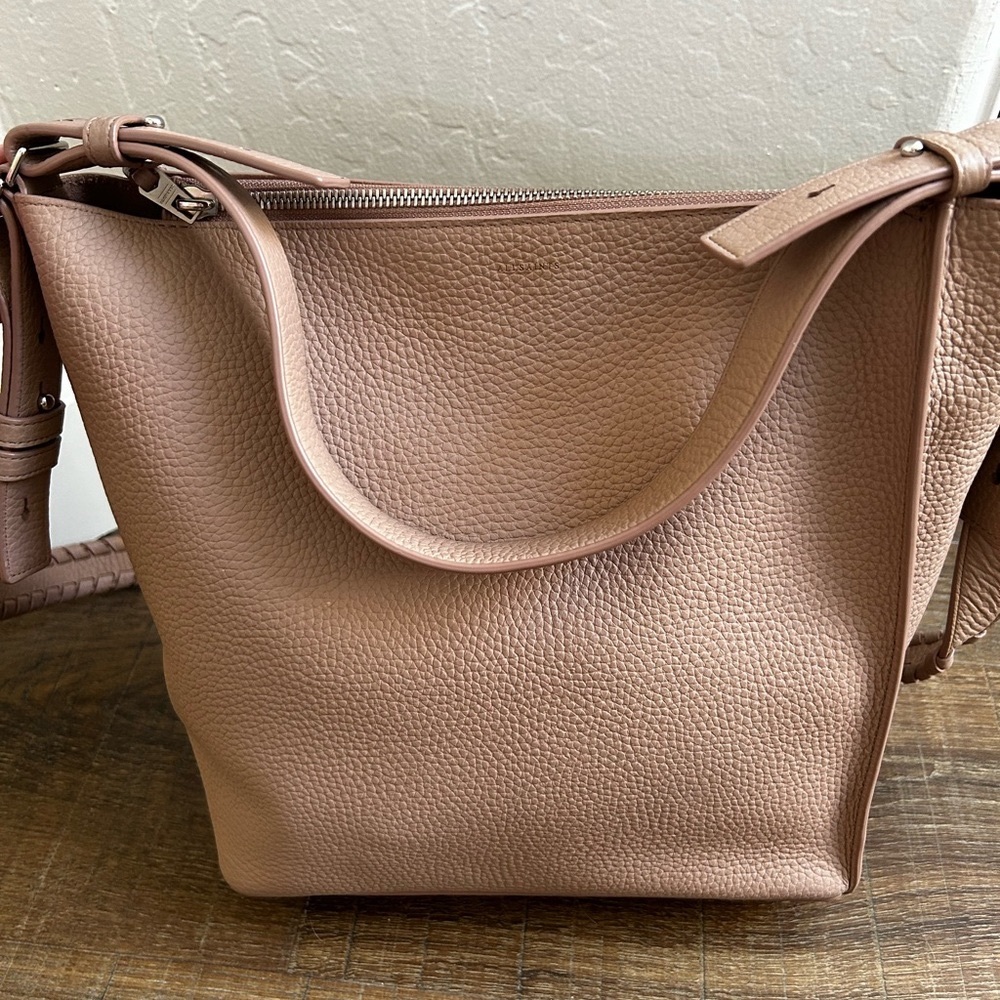 All Saints Kita Pebbled smokey pink Leather Crossbody Bag